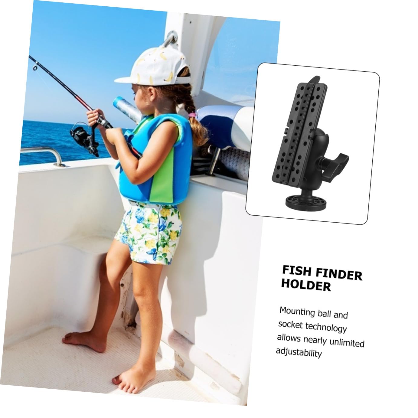 INOOMP Drehbare Kugelgelenk Halterung für Fischfinder, Schwarz Kunststoff | Boot und Kanu, Unbegrenzte Verstellung mit Hoher Klemmkraft, Rotierbar Dank Kugel und Sockeltechnik