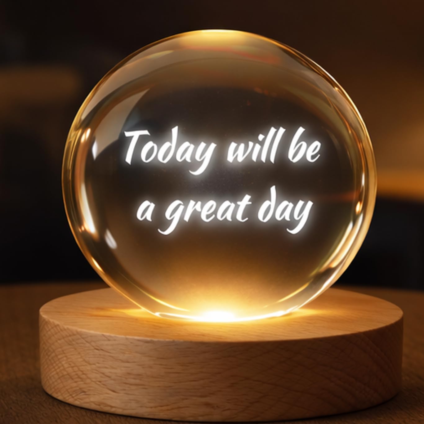 LED Crystal Ball Night Light | Inspirational Quote Crystal Sphere | Motivational Desk Lamp for Bedroom & Office | Elegant Crystal Light for Bedroom Decor & Meditation | 2.5 Inch Clear