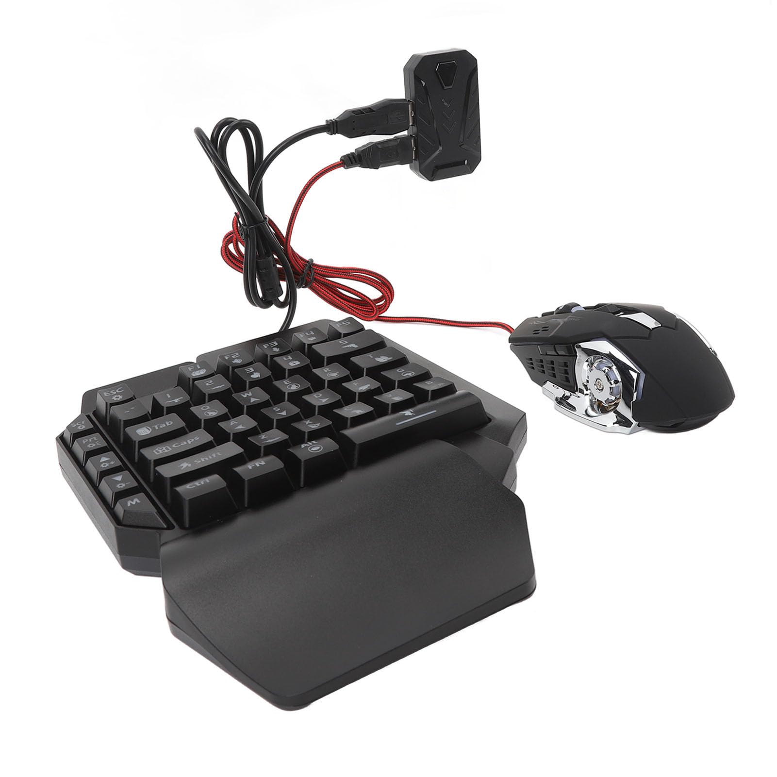 Sxhlseller Juego de Ratón y Teclado para Juegos RGB con una Sola Mano |Combo de Adaptador Bluetooth para Juegos Móviles iOS con Soporte para Teléfono, Carga Rápida de 5V 2000mA, Baja Latencia