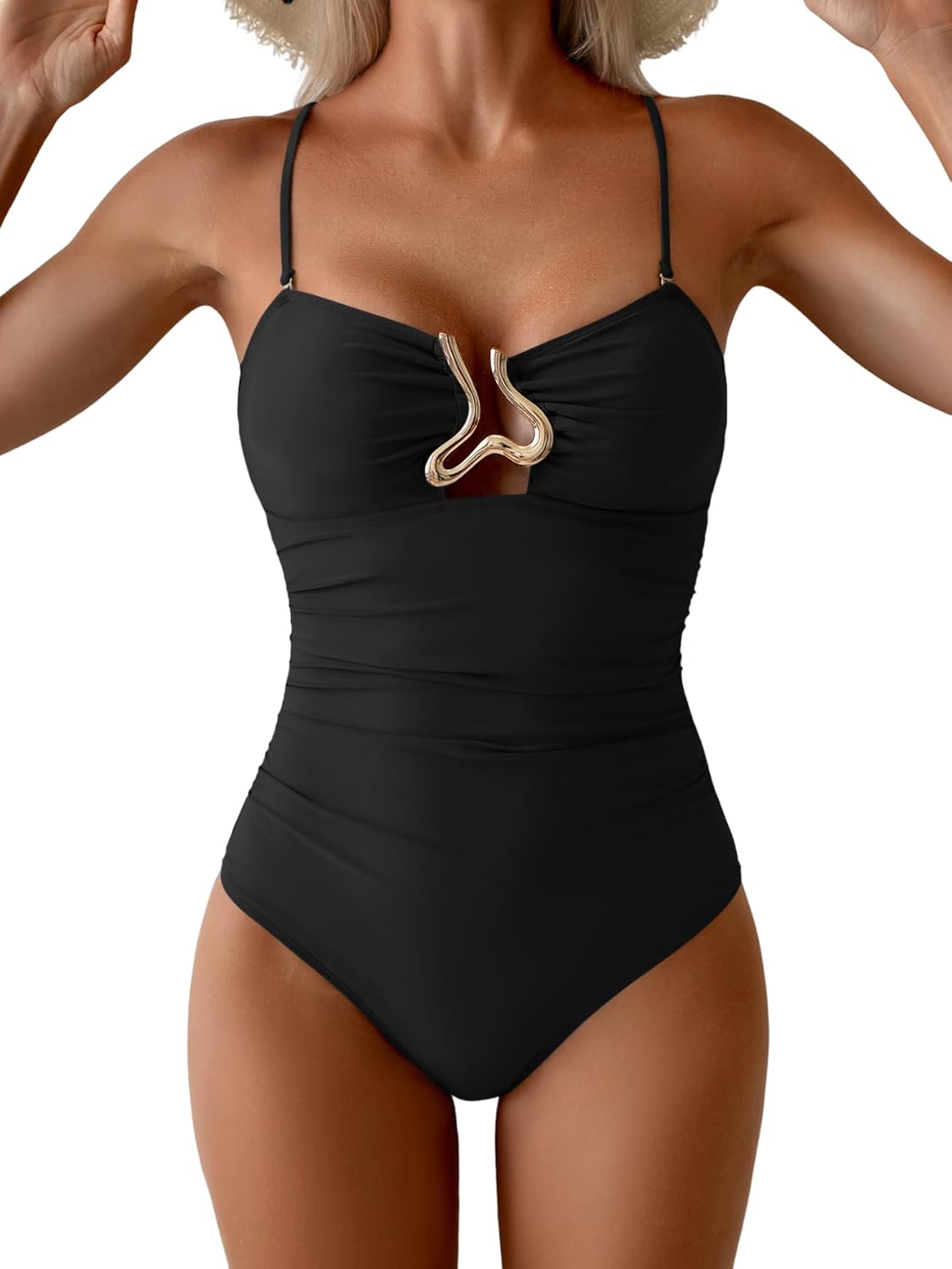 One Piece Swimsuit Tummy Control Ruched Bathing Suit for Women Slimming Swimwear Sexy Cutout Swim Suit