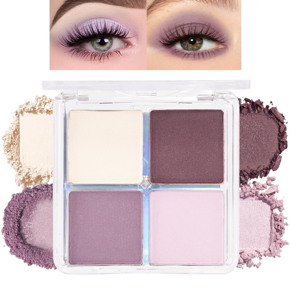 BINGBRUSH Eyeshadow Quad Palette, High Pigment Nude Matte Shimmer Eye Shadow Makeup, Long Lasting Smudge Proof Blendable Mini Eye Shadows Vegan Cruelty Free,02 Romance
