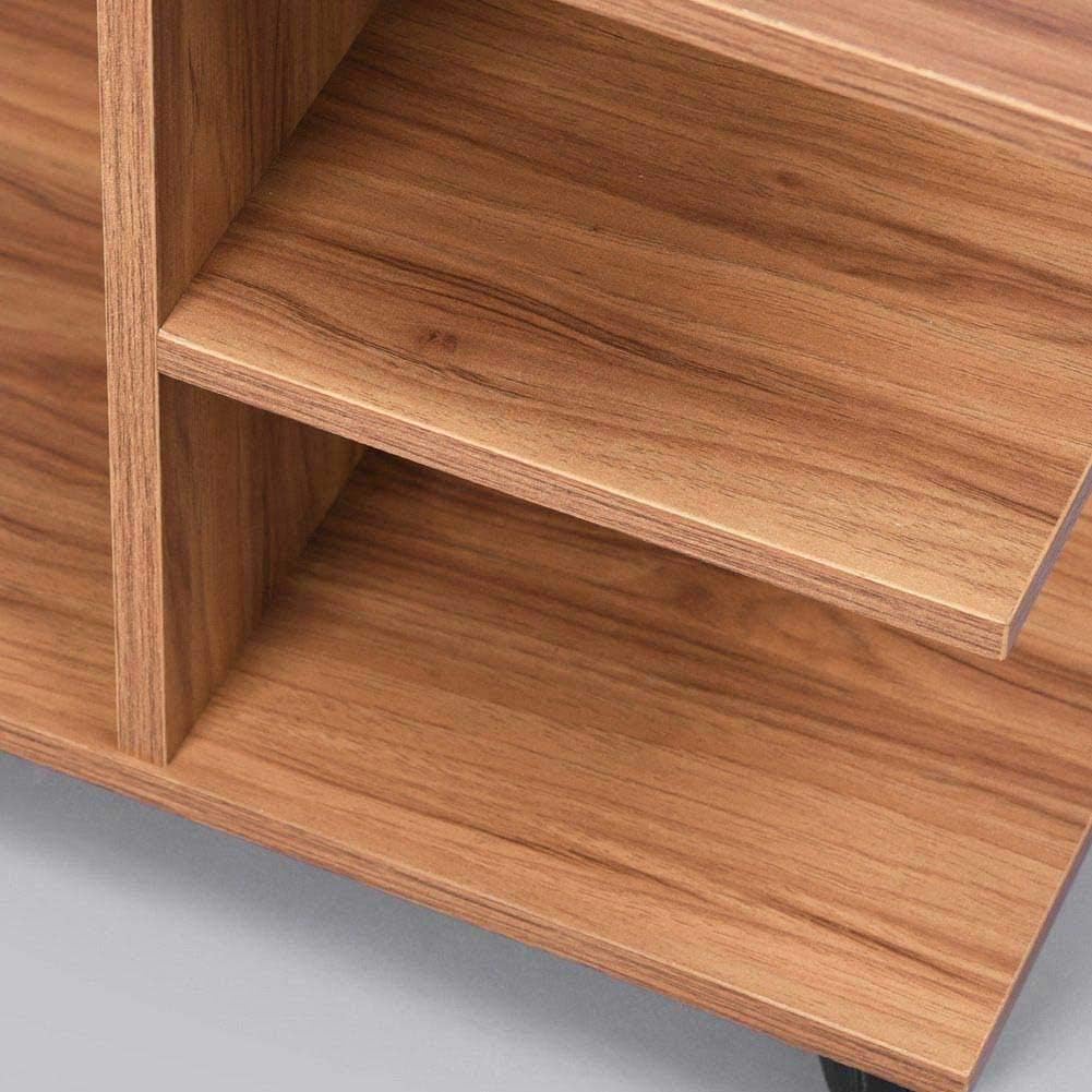 Close-up view of the two internal shelves of the BAKAJI coffee table, showing the melamine wood finish.