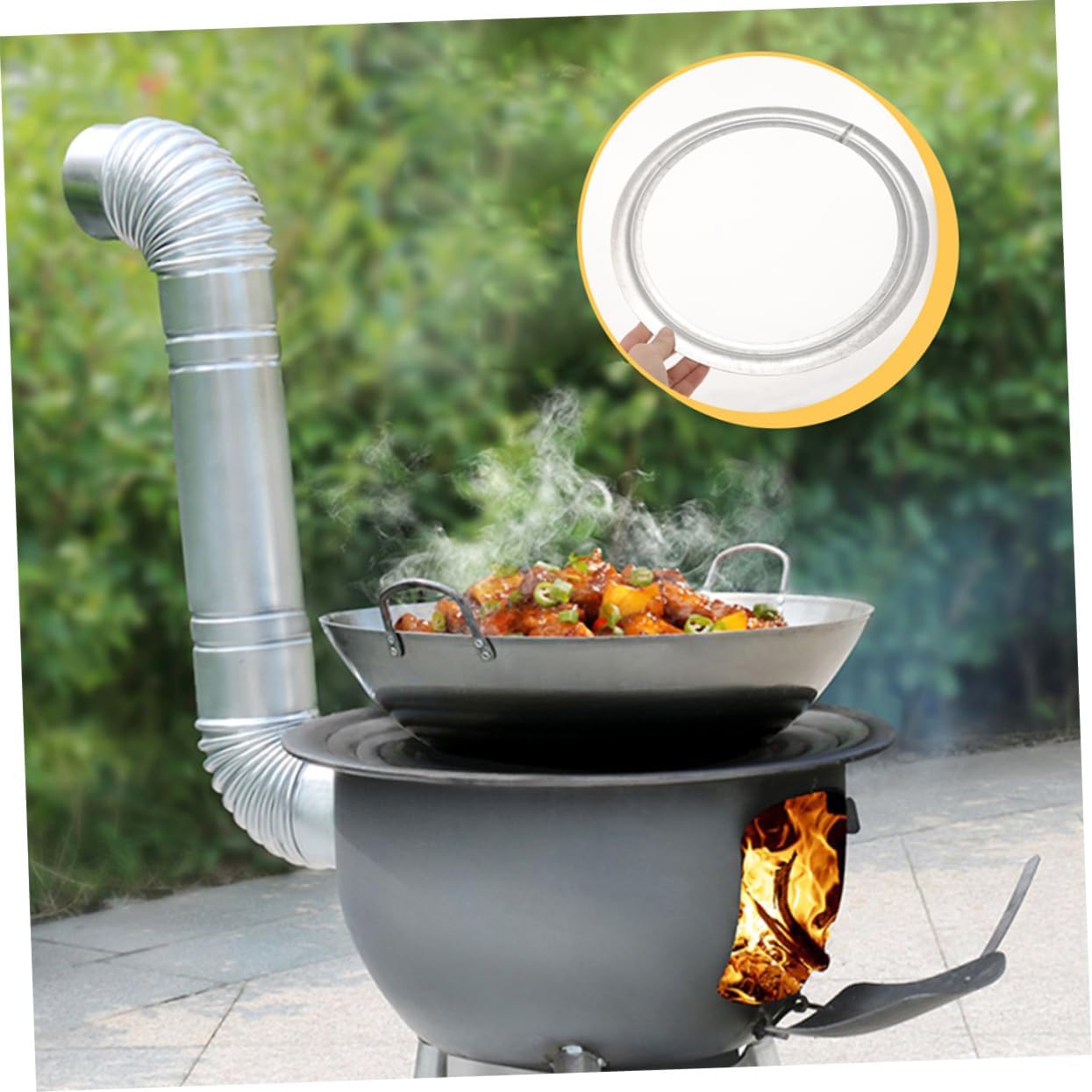 Household Iron Stove for Gas Cooking Wok Stand Chimney Outdoor Barbecue Accessory for Camping and Picnics