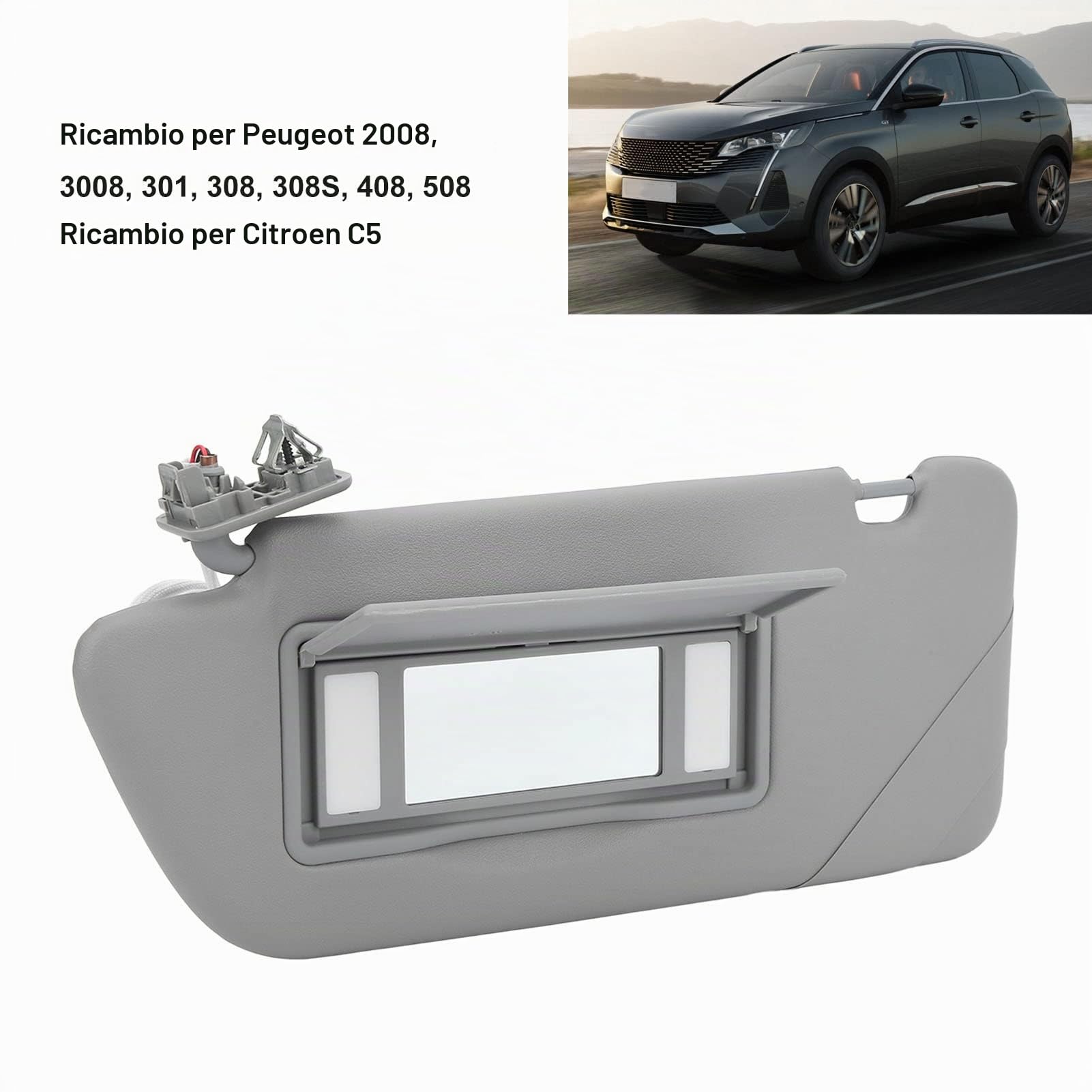Auto Visiera Parasole 8163EG ABS Interno Parasole Esposizione Al Sole Resistente All'usura di Ricambio per Peugeot 2008 3008 301 308 308S 408 508