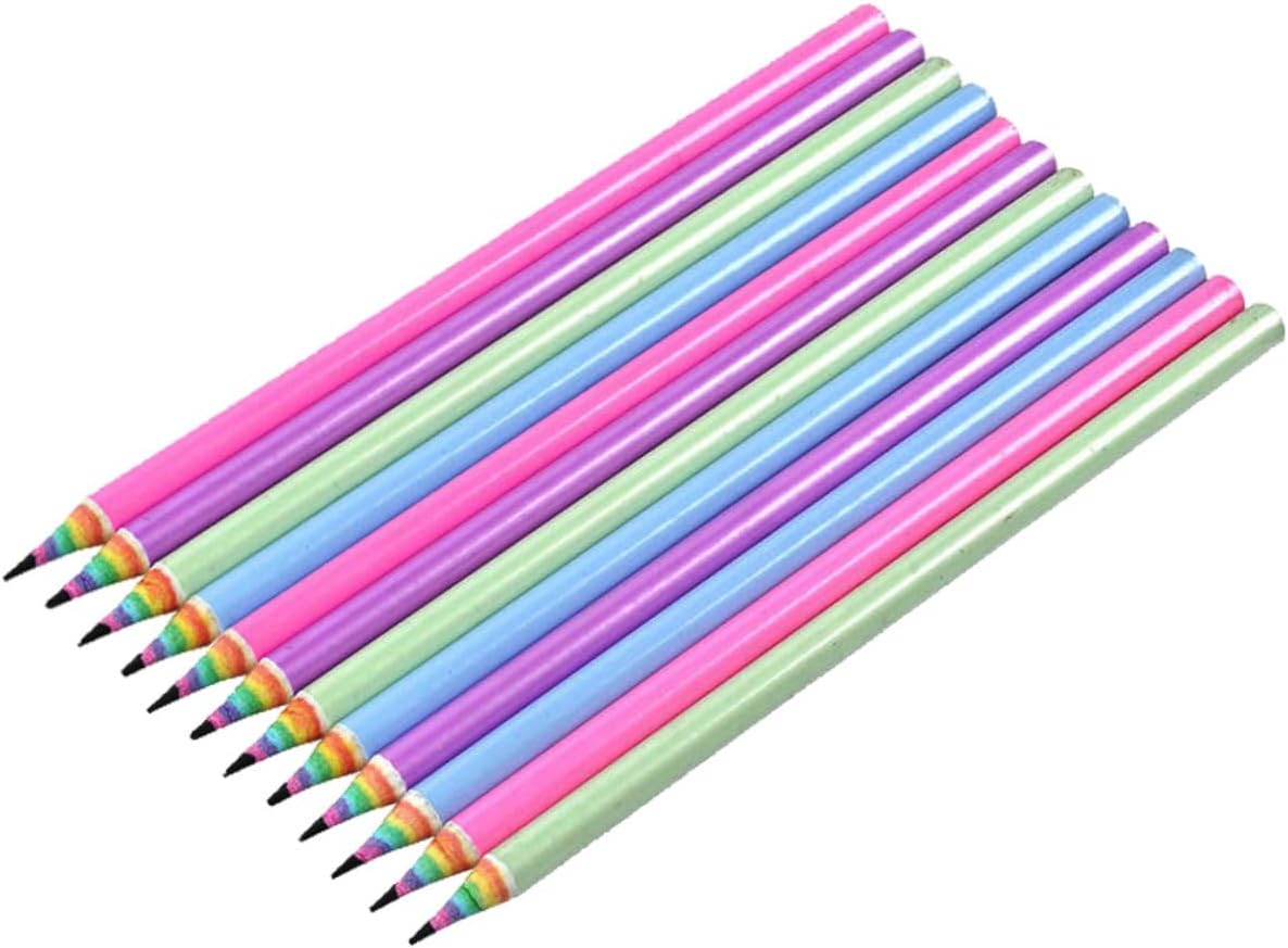 Pre-sharpened Rainbow Paper Hb Pencils, 12pcs Eco-friendly Writing and Drawing Supplies for School and Home Use