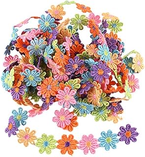 5 Yards Colorful Daisy Flower Lace Trim Ribbon Rainbow Sewing Craft Lace Embroidered Applique Vintage Edging Trimmings Fabric for DIY Sewing