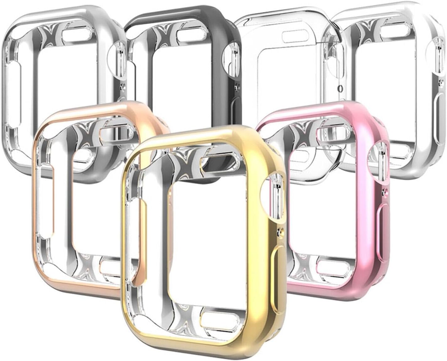 Generic case Compatible with 38mm iWatch Series (Color : Clear) Soft Rubber Silicone Plated Front Case