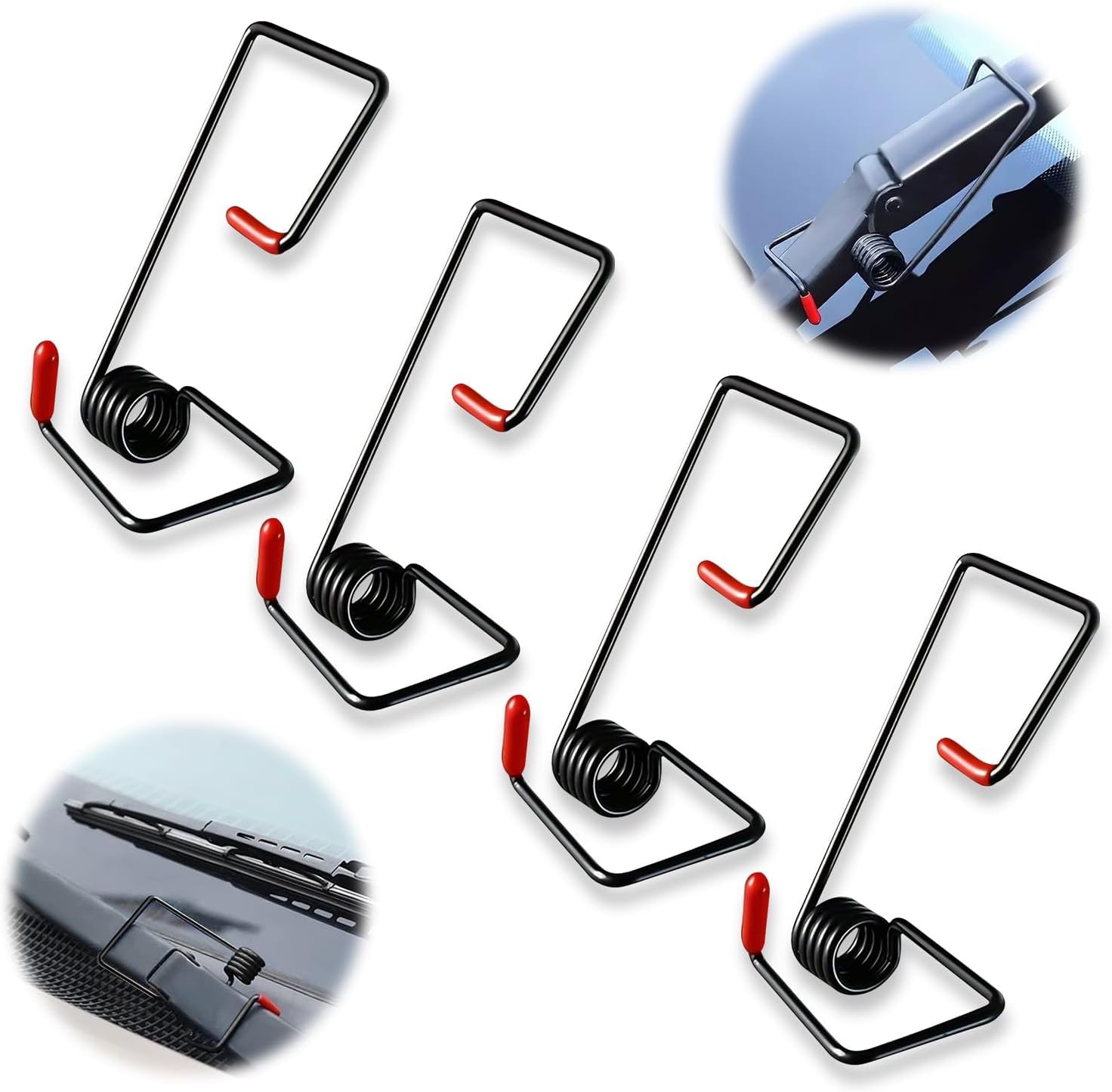 4PCS Windshield Wiper Arm Pressure Spring Booster, Spring Puller Tool, Improved Visibility in Rain/Snow,Perfect Replacement Kit for Clear Windshields