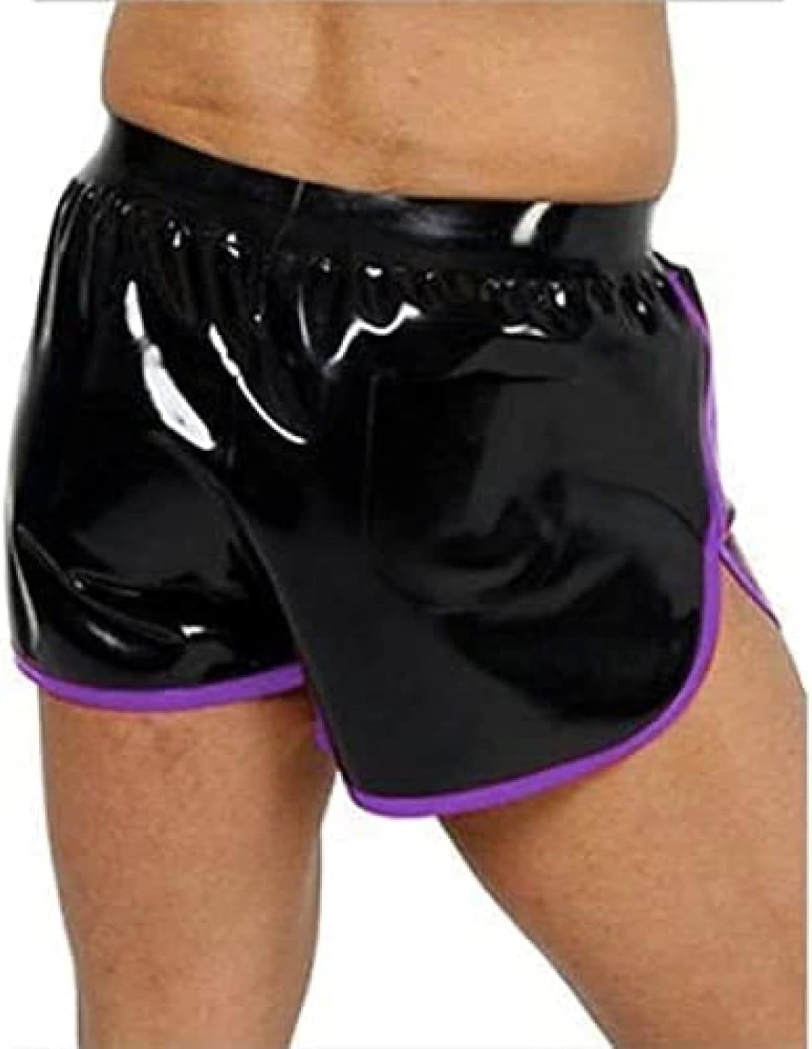Black Latex Rubber Men Panties with Violet Trim for Bodysuit Clubwear Party Underwear Shorts,Customize