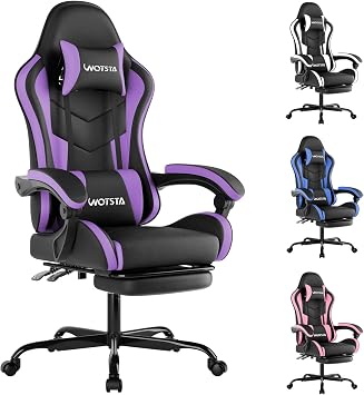 Gaming Chair with Footrest, Ergonomic Gaming Chair, Computer Chair with Lumbar Support, Head Rest, Height Adjustable PC Chairs with 360 -Swivel Seat for Office or Gaming, black Purple