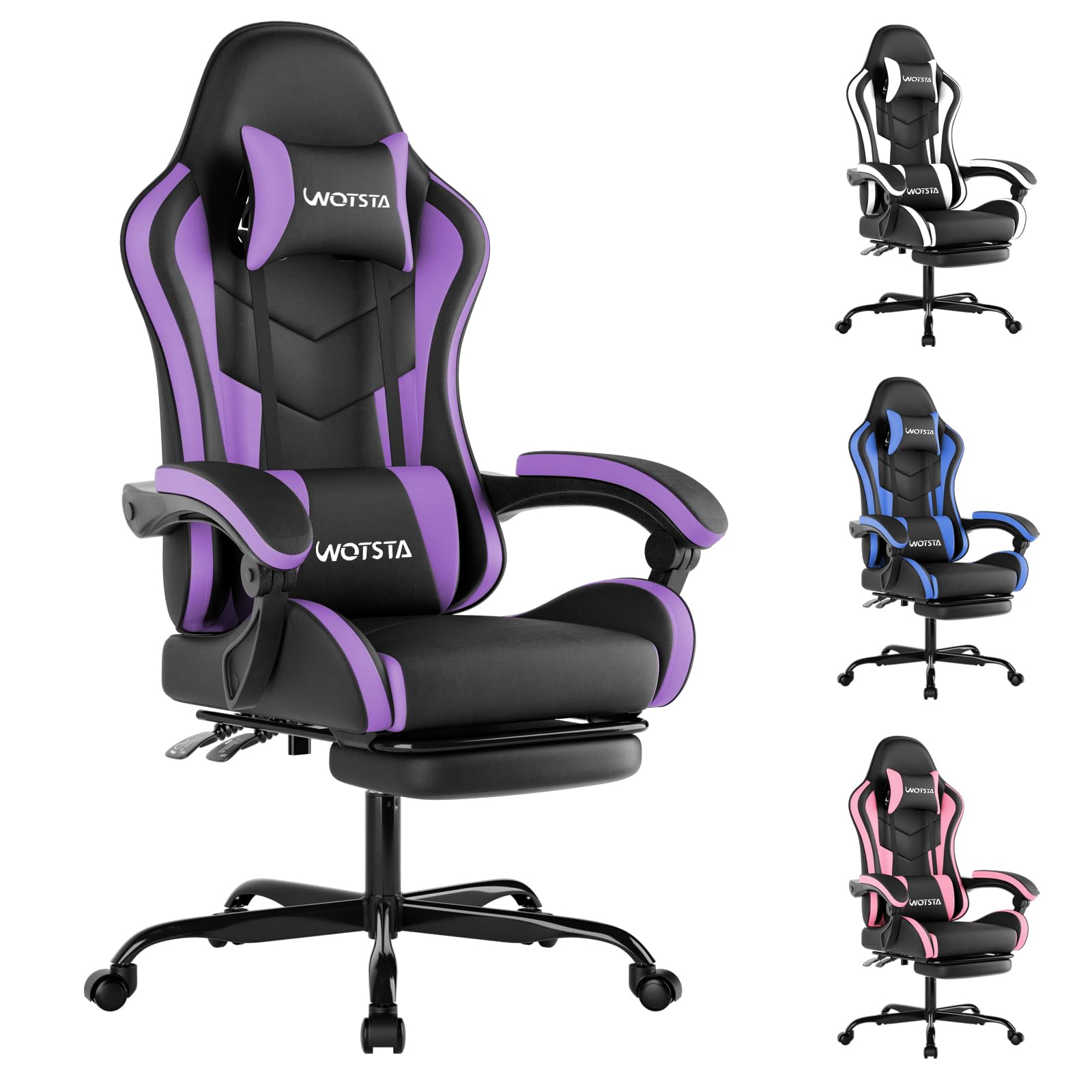 Sedia da gioco con poggiapiedi, sedia ergonomica da gaming, sedia per computer con supporto lombare, poggiatesta, sedia per PC regolabile in altezza con seduta girevole a 360°, per ufficio o gioco