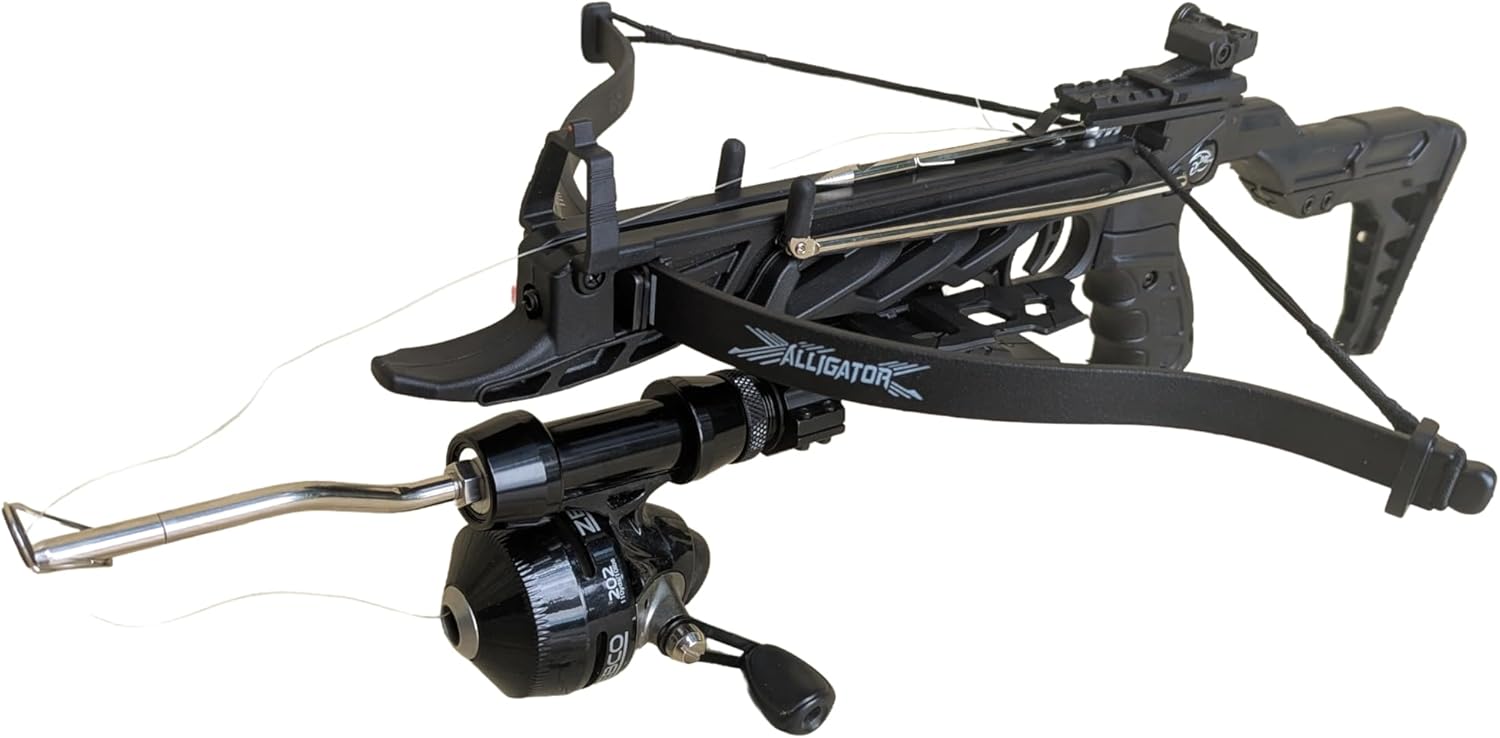 80 lbs WT80B Fishing Crossbow KIT with Guide and BUTTSTOCK Includes 12 Heavy Steel Bolts, 6 Barbed Plastic Fishing Arrows and 3 Aluminum Bolts.
