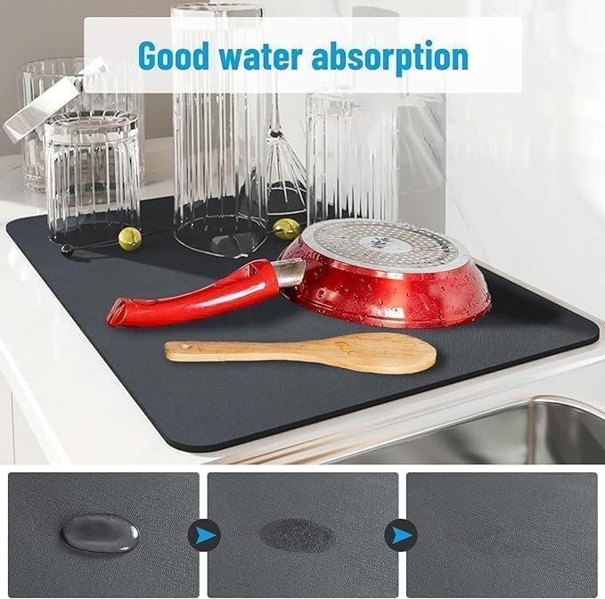 Image of 4 MM Large Dish Drying Mat for Kitchen Counter - 40x60 cm Extra Absorbent Microfiber Mat, Quick-Dry Dish Drainer Pad for Glassware, Utensils & Cookware, Non-Slip Water-Resistant 50x40cm