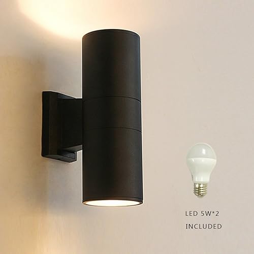 Miniatura 4 de MS-61818 - Lámpara de pared para exteriores (doble cilindro, resistente al agua, para exterior y exterior, para balcón, escalera, pasillo, 9.5in de