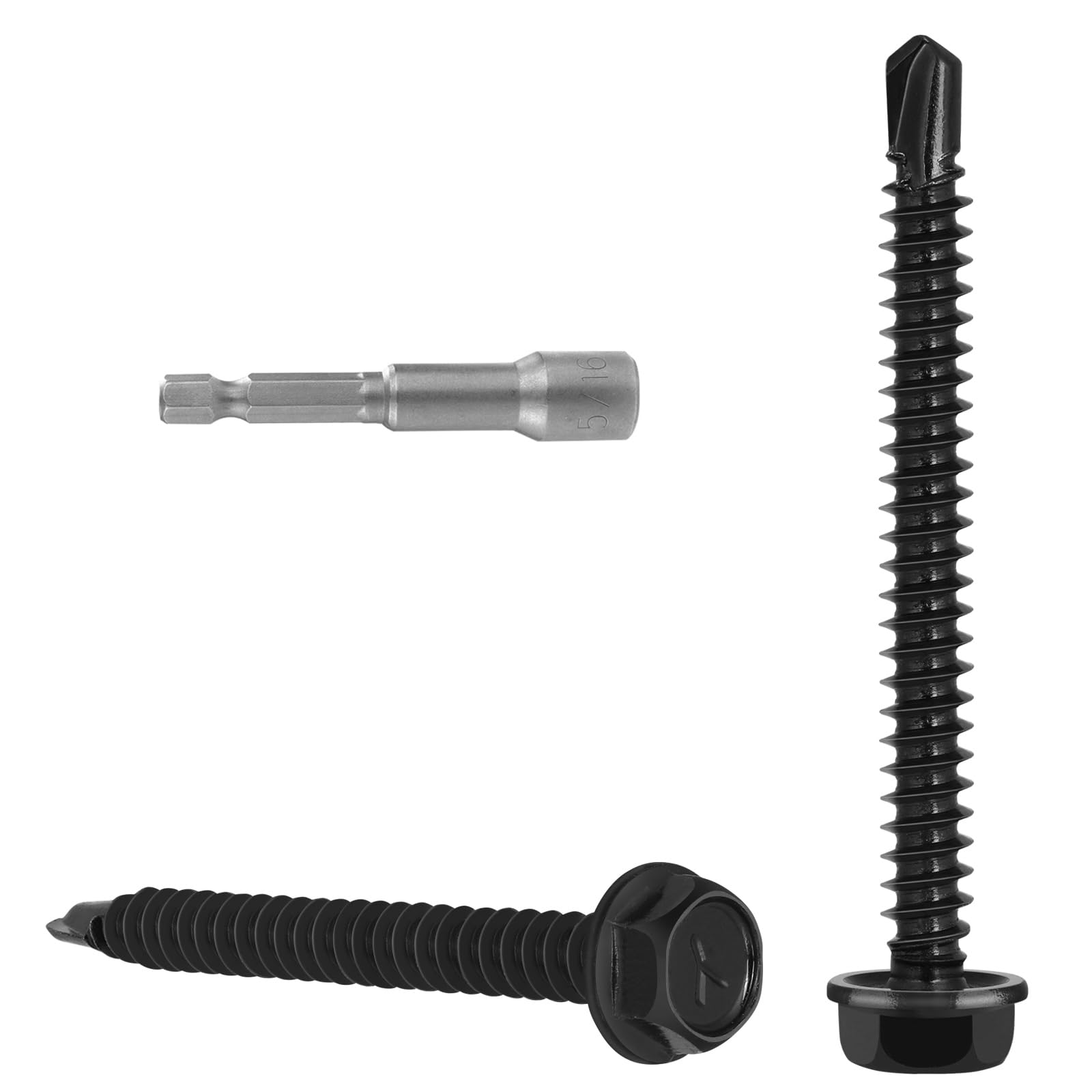 VGBUY 60Pcs #10 x 2 Self Drilling Screws for Metal,410 Stainless Steel Black Zinc Plated,Self Tapping Sheet Metal Screws,Hex Washer Head