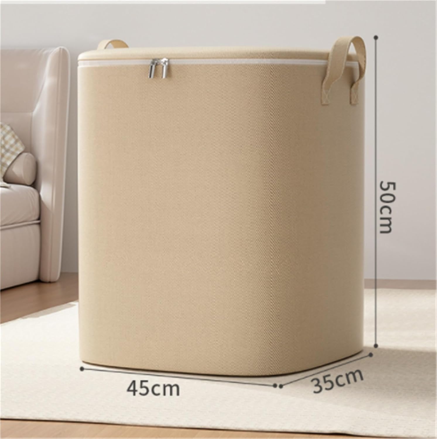 Storage Bag for Clothes Bedding Storage Bag Home Wardrobe Organizer Quilt Clothes Storage Basket with Zipper Storage Container(Beige,45cm)