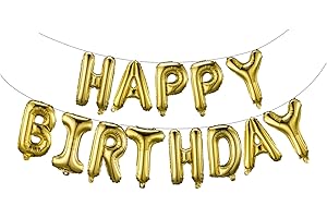 Gold Happy Birthday Balloons Banner: Celebrate Joyous Occasions with Shimmering Decor