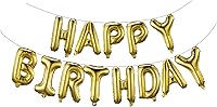 WESTGO Gold Happy Birthday Balloons Banner - 16 Inch Mylar Foil Letters, Reusable Inflatable Party Decor for Kids & Adults