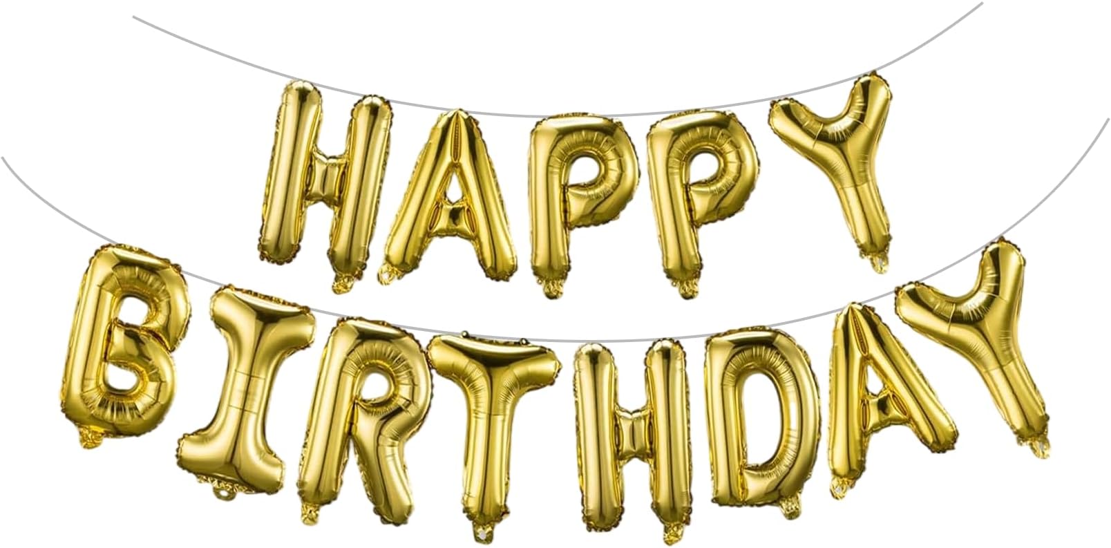 WESTGO Gold Happy Birthday Balloons Banner 16 Inch Mylar Foil Letters, Inflatable Party Decor and Birthday Decorations for Women, Men, Boys & Girls Kids and Adults, Reusable, Party Supplies