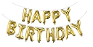 Gold Happy Birthday Balloons Banner 16 Inch Mylar Foil Letters, Inflatable Party Decor and Birthday Decorations for Women, Men, Boys & Girls Kids and Adults, Reusable, Party Supplies