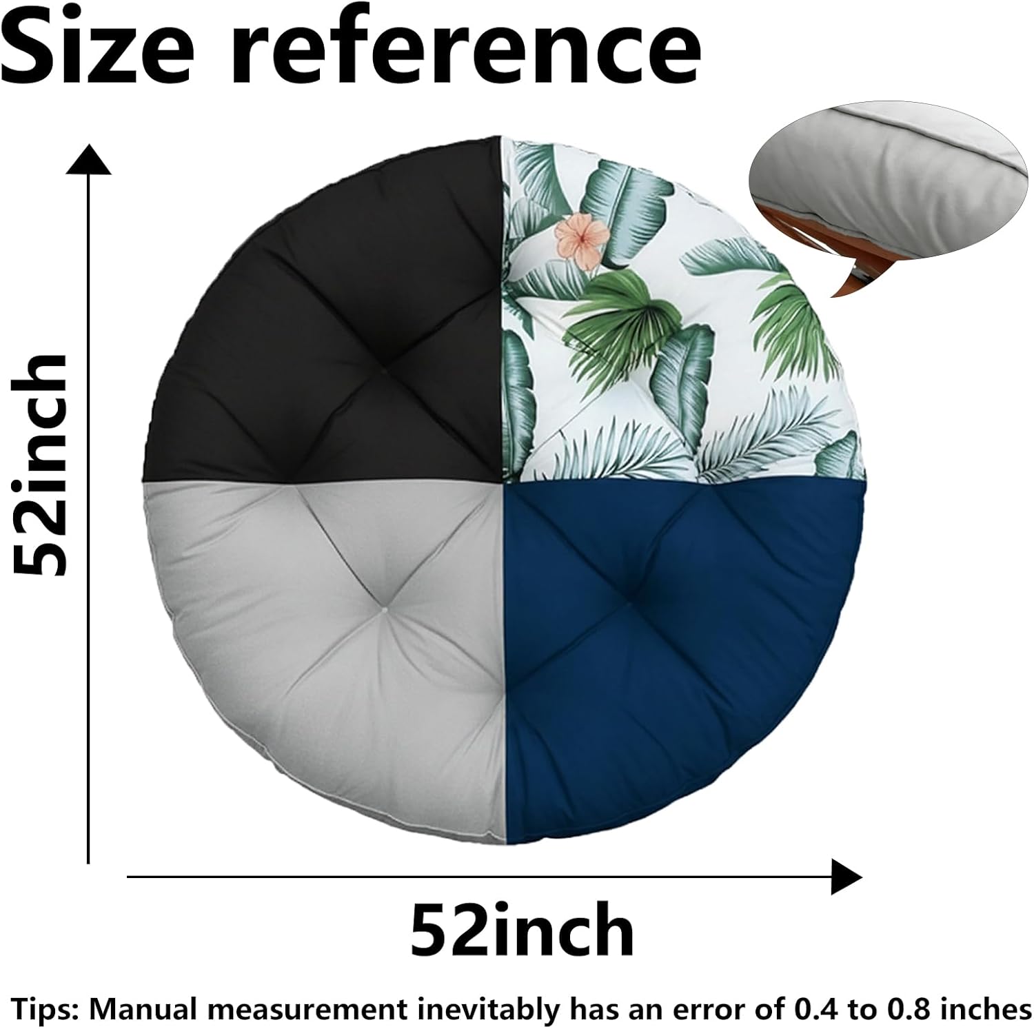 Outstuffed Papasan Chair Cushion Only, Papasan Cushion 52inch, Round Leisure Papasan Chair Cushion (Grey)