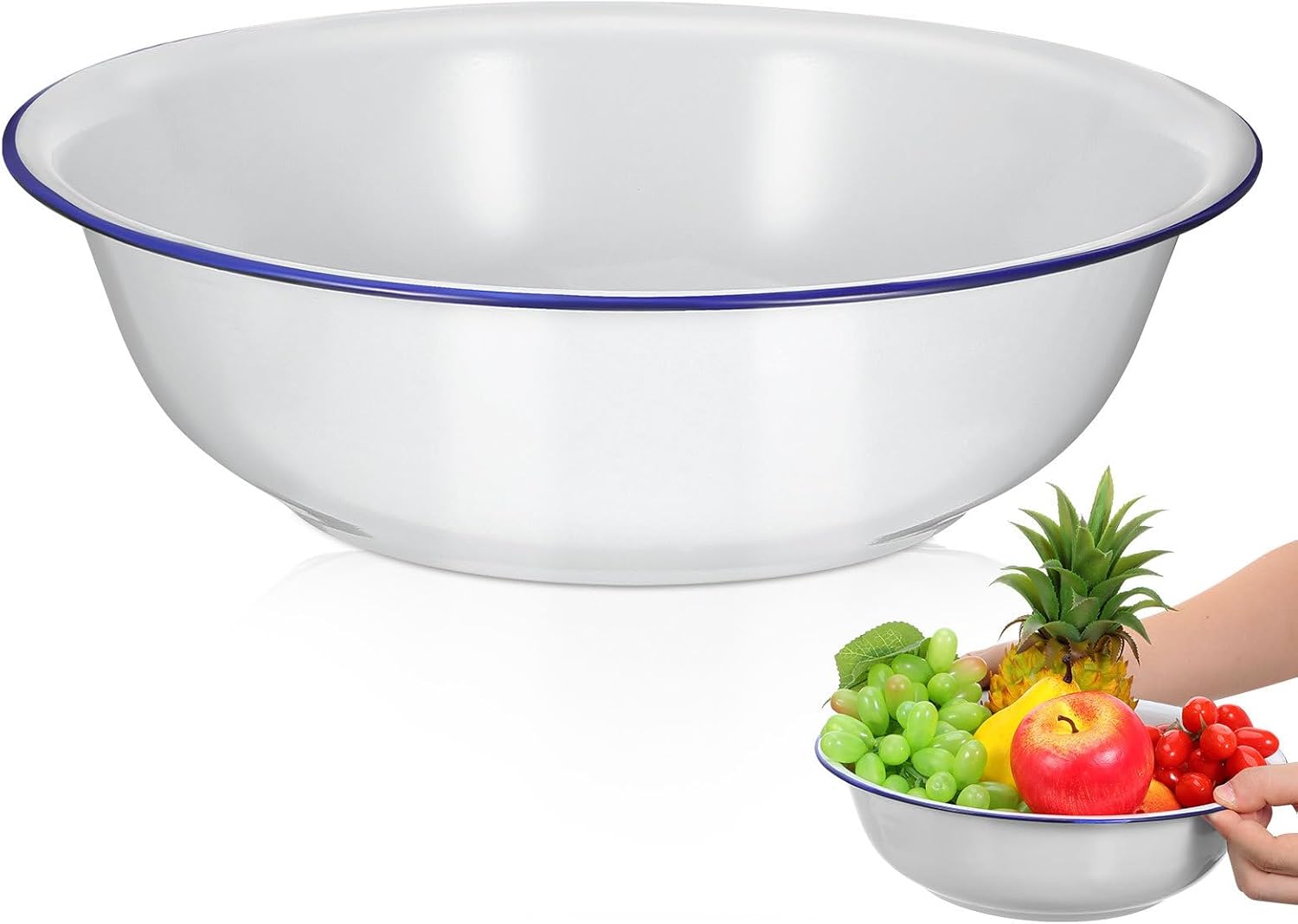 Enamel Mixing Bowl 30cm Vintage White Thickened Enamelware Multi-purpose Kitchen Vegetable Washing and Sourdough Bowl for Home Use