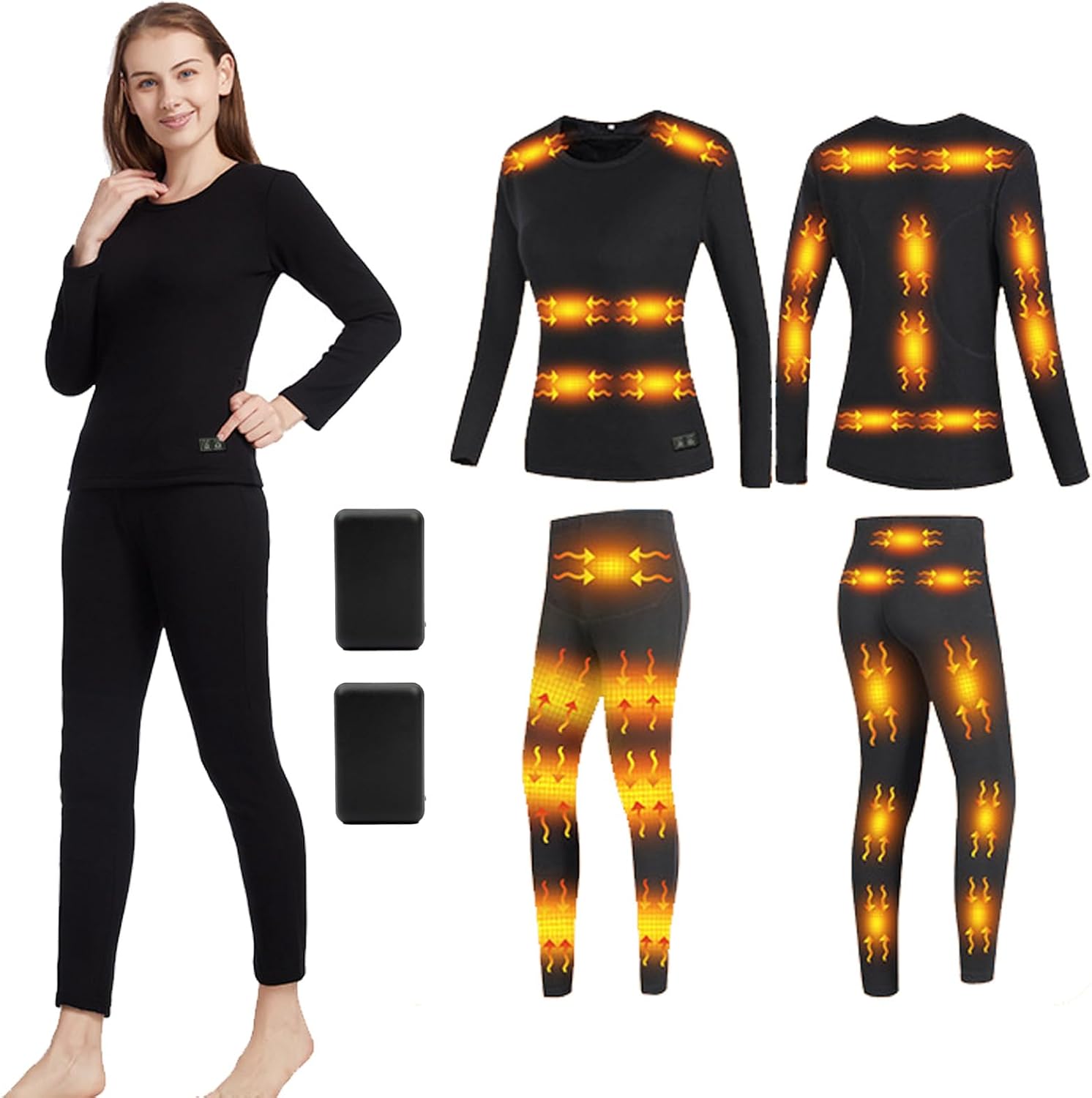 Electric Heated Thermal Underwear Set with Battery, Winters 32-Zone Carbon Fiber Men Women Heated Base Shirts & Pants