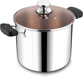Coliware 10 QT Stock Pot, Tri-Ply Stainless Steel Stockpot with Lid Stay-Cool Handles, Professional Cooking Soup Pasta Pot with Gas Induction Electric Stoves, Dishwasher Safe & Heavy Duty