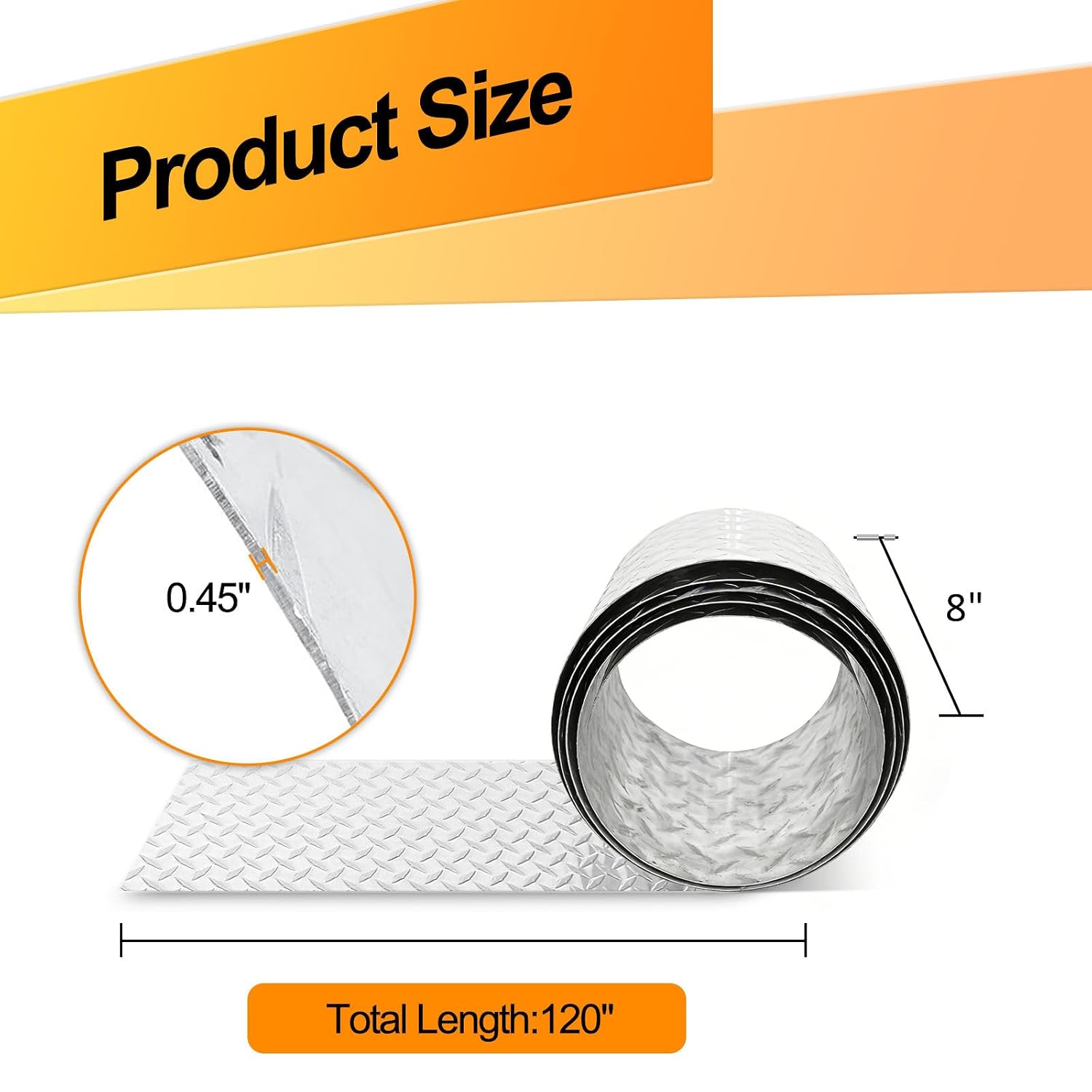 Diamond Plate Aluminum Sheet Metal - 0.045" (17 Gauge) 3003-H22 Alloy, 8" x 120" Tread Plate Roll, Rust-Resistant Non-Slip Finish Embossed Panel for RV, Trailers, Garage Walls & DIY Projects