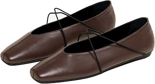 VOLEECE Women's Square Toe Ballet Flats with Criss-Cross Straps - Comfortable Slip-On Mary Jane Shoes for Office & Casual Wear