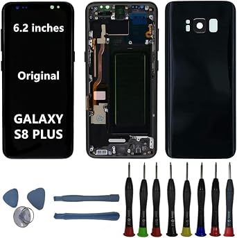 6.2" Original AMOLED for Samsung Galaxy S8 Plus SM-G955U SM-G955V SM-G955F G955A Screen Replacement S8Plus Display Touch Screen Assembly with Black Frame+Back Cover+Tools