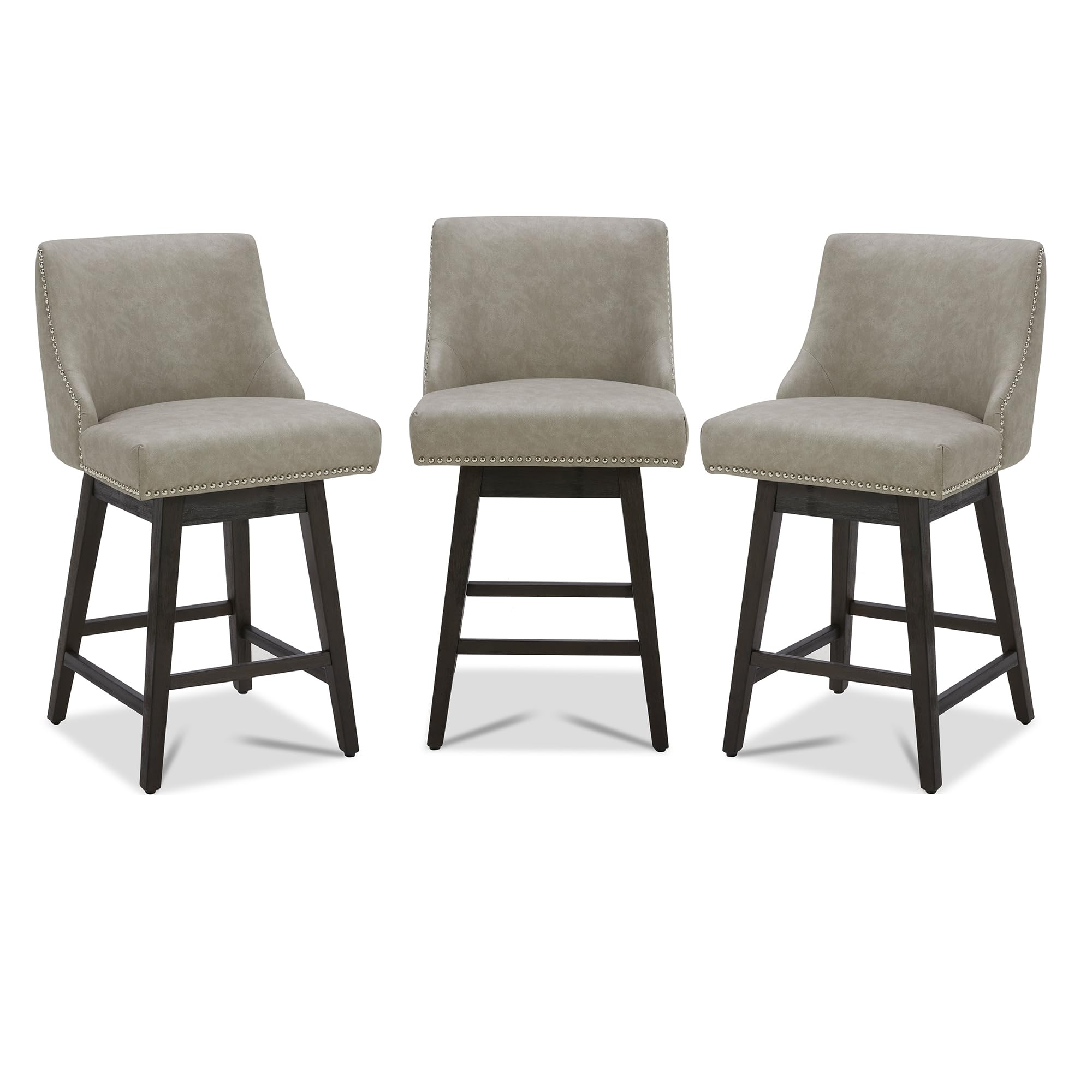 CHITA Counter Height Swivel Bar Stools Set of 3, FSC Certified Upholstered Counter Stools, Modern Swivel Barstools with Wood Legs for Kitchen Island,
