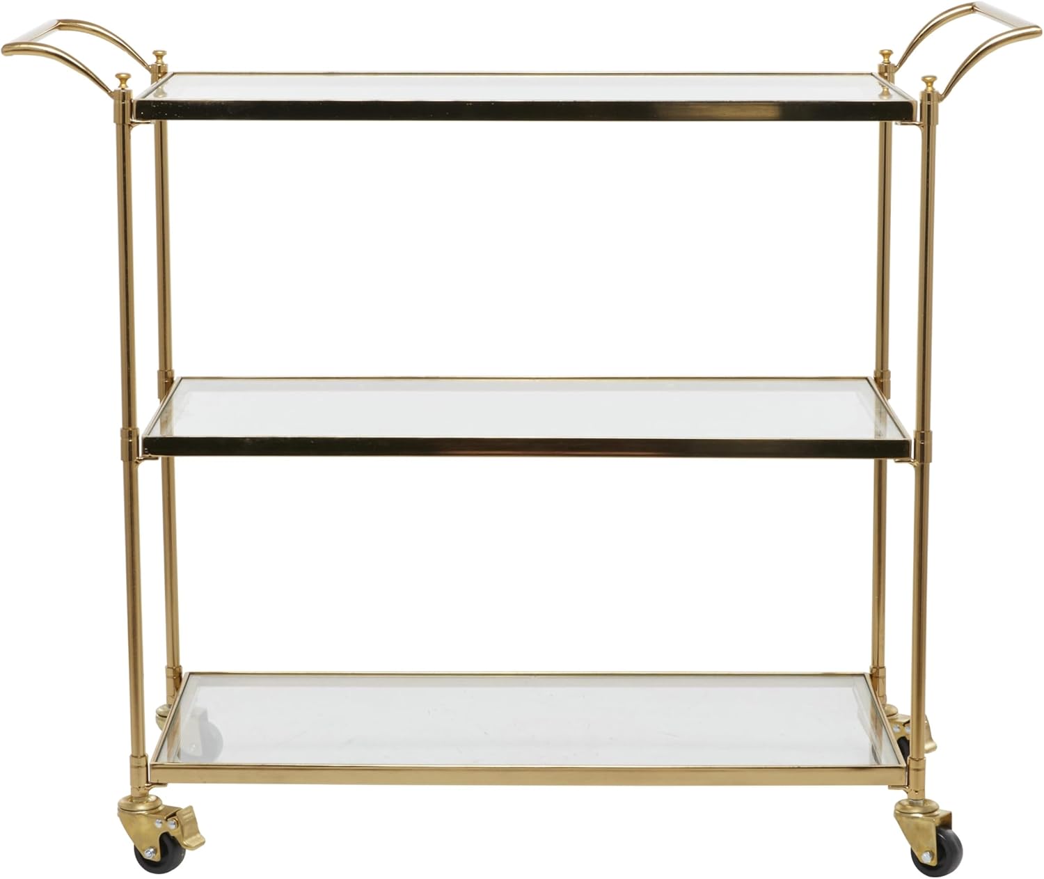 Deco 79 Metal Rolling 3 Glass Shelves Bar Cart with Lockable Wheels, 38" x 14" x 31", Brass