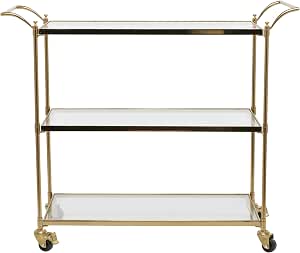 Deco 79 Metal Rolling 3 Glass Shelves Bar Cart with Lockable Wheels, 38