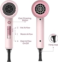 Vista 6 de Slopehill Professional Ionic Hair Dryer, Powerful 1800W Fast Drying Low Noise Blow Dryer with 2 Concentrator Nozzle 1 Diffuser Attachments for Home