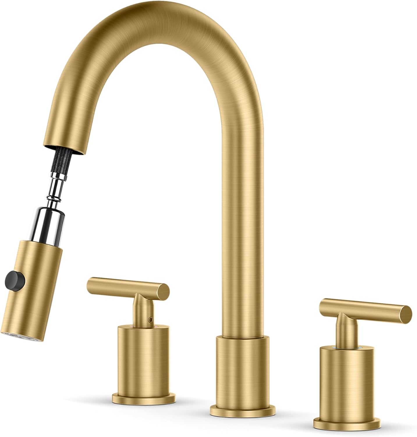Ryuwanku Brushed Gold Pull Down Bathroom Faucet with Pop-up Drain, 8 inch Widespread Bathroom Faucet 3 Hole with Pull Down Sprayer 2 Modes. 8'' Brushed Gold Bathroom Faucet with Supply Lines