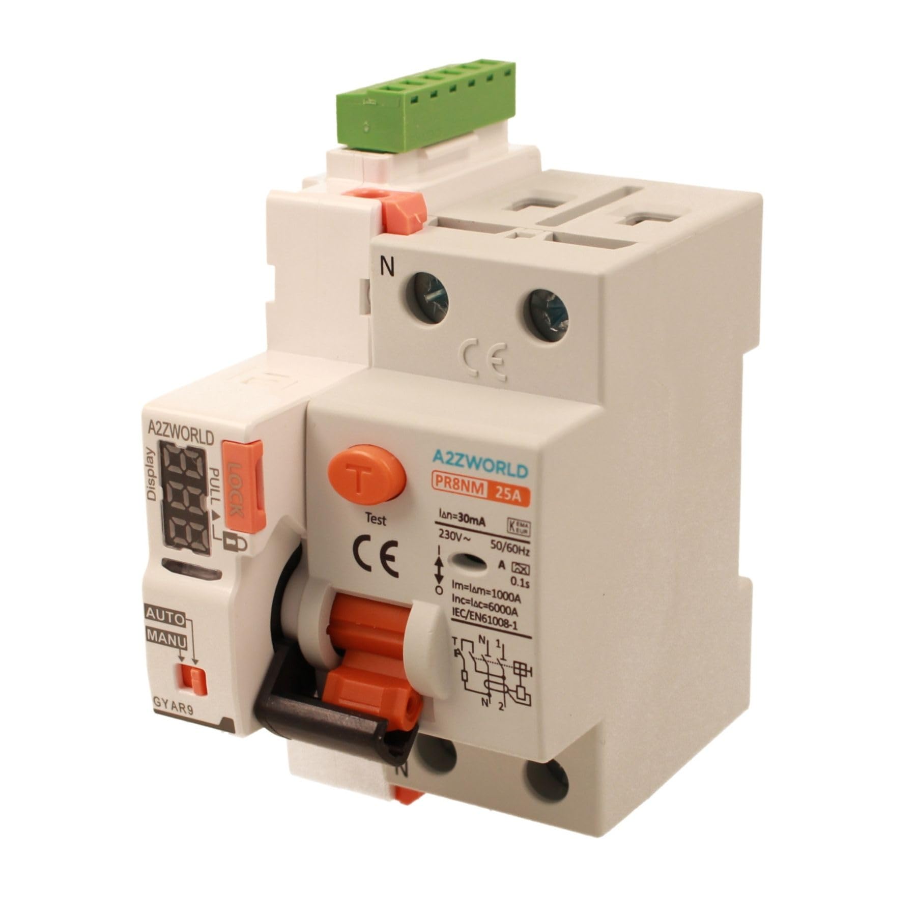 Interruttore Differenziale Riarmo Automatico 25A, Salvavita Tipo A 30mA, 3 Tentativi (10s/60s/300s), Occupa 3 Moduli DIN, RCCB 1P+N 6kA 220V, Display A Led