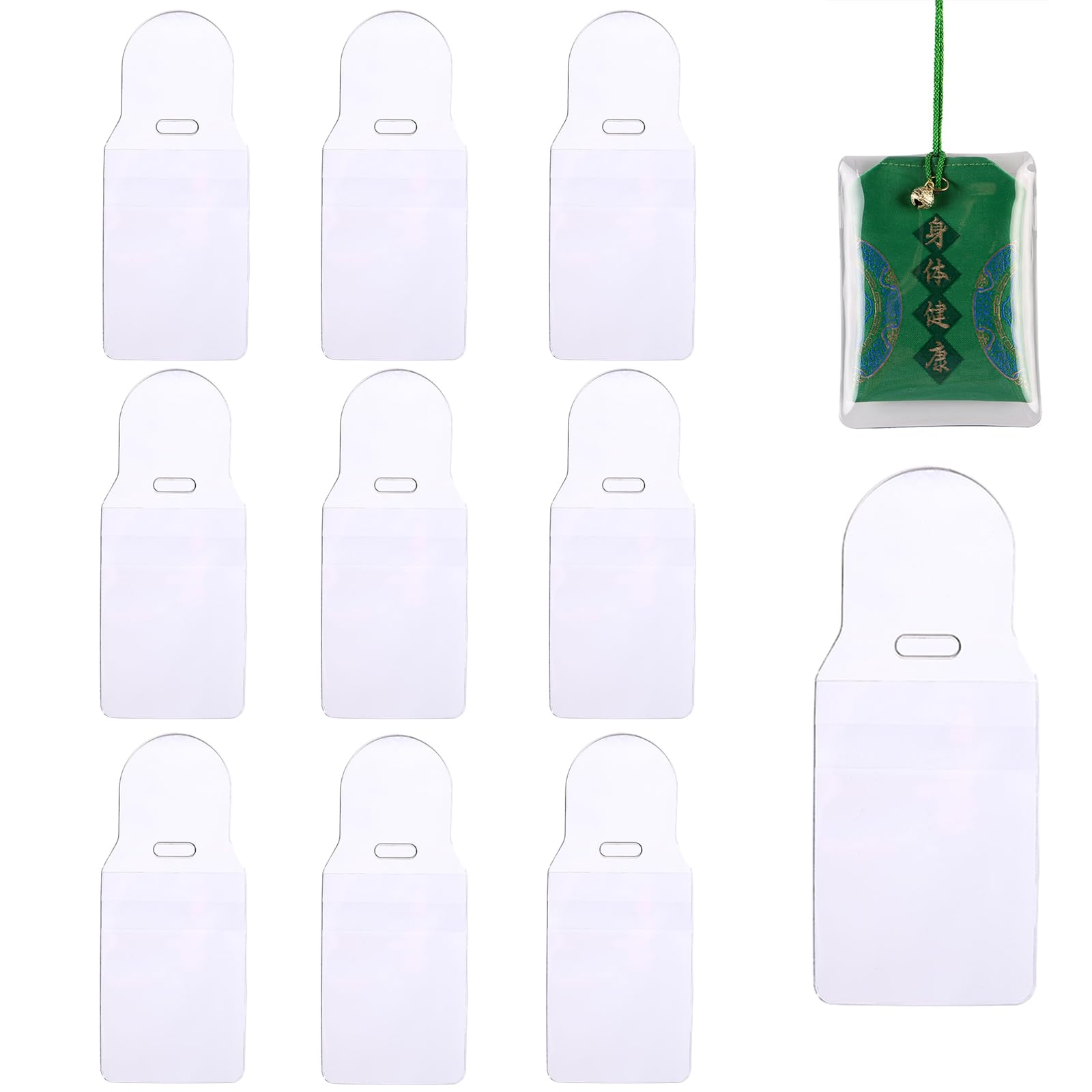[Selinear] お守り袋 10枚セット 透明厚手ソフトビニール袋PVC 防塵カバー防水 汚れ防止 紐通し穴 御守包装袋香包 (6.5*7.7cm)
