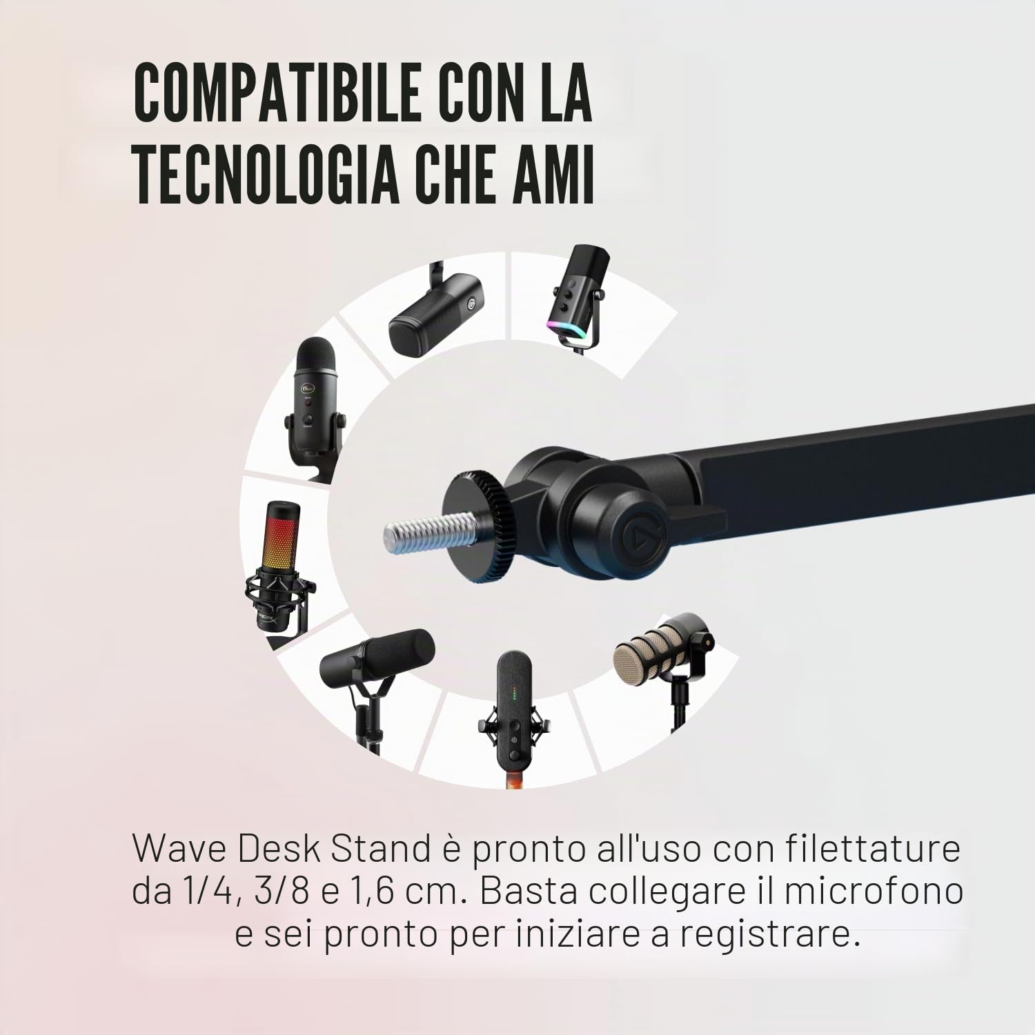 Elgato Wave Desk Stand – Supporto Regolabile per Microfoni, Compatibile con Elgato, HyperX, Rode, Fifine, Shure e altri, Compatibile con Filettature 1/4, 3/8 & 5/8, Per Registrazione/Podcast/Streaming