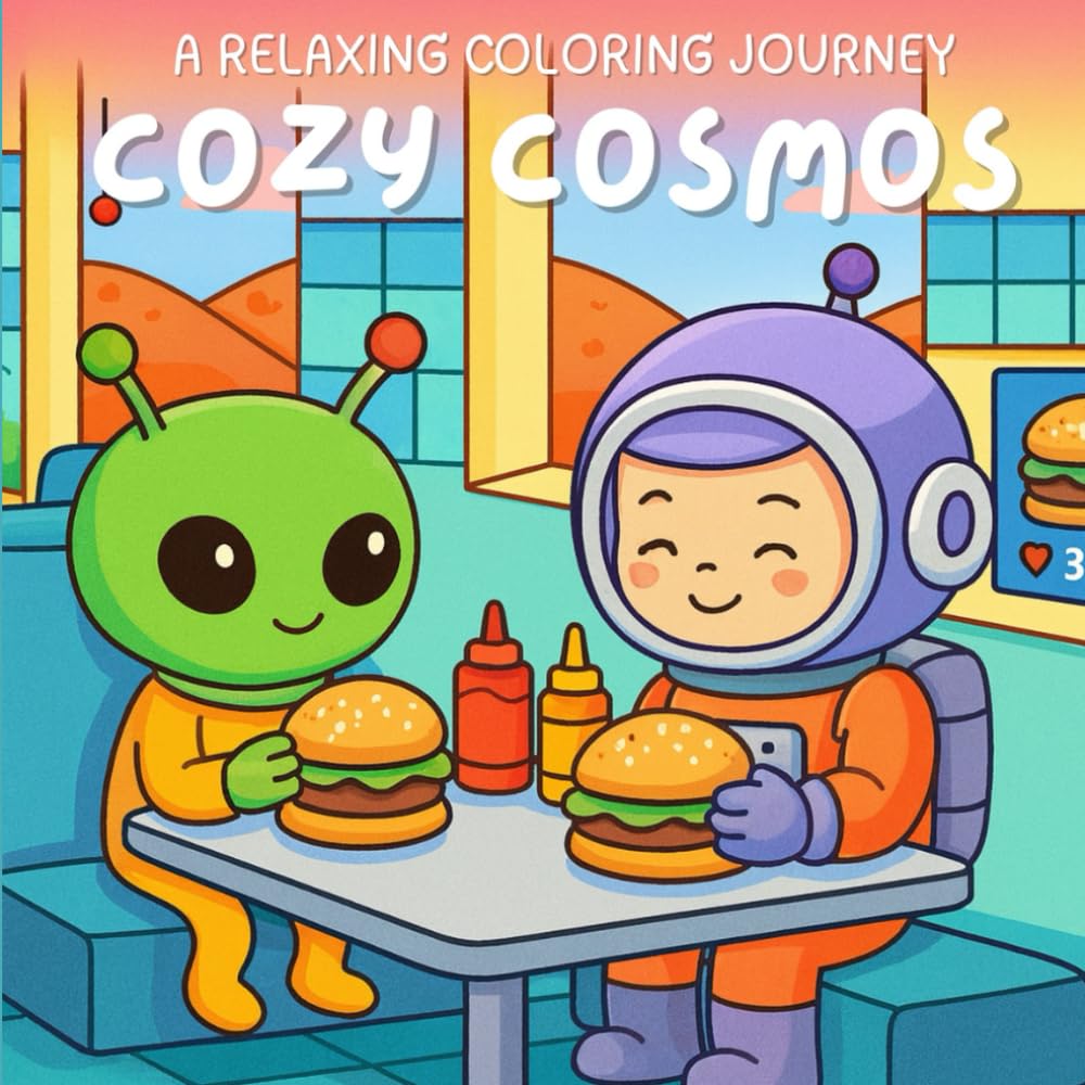 Cozy Cosmos: Cute Alien & Space Coloring Book for Adults and Kids – A Relaxing Stress Relief Coloring Journey with Fun, Whimsical Outer Space Scenes: Cozy Cosmos