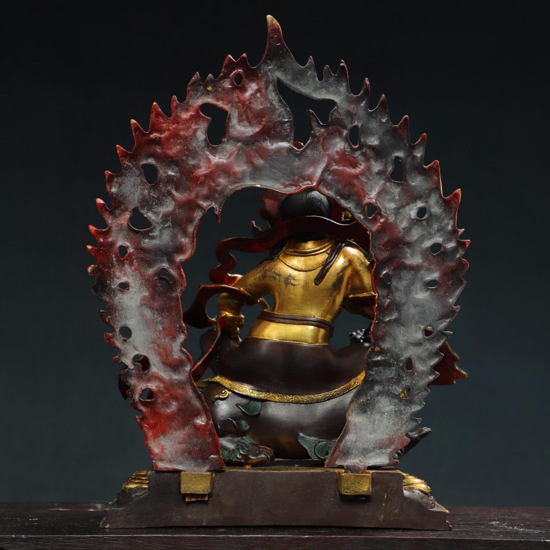 清・仏教古美術・銅製・金鍍・彩繪・財寶天王像』極細工 置物古賞物