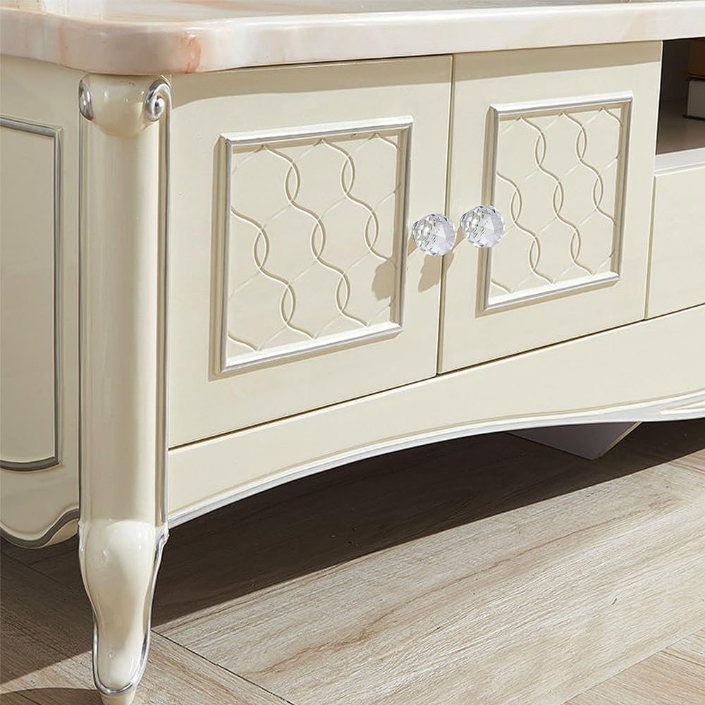 40mm Round Diamond Crystal Cabinet Knobs, 16PCS Drawer Pull Handle Dresser Cupboard Wardrobe Pulls Handles with Screws, Aluminum Alloy Base