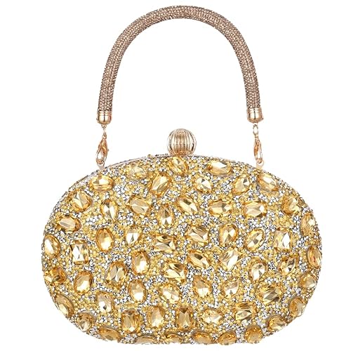 Sparkly Golden Rhinestone Clutch Purses for Women, Diamond Evening Bag