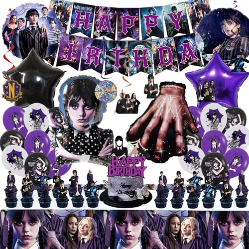 Kit de décoration d'anniversaire sur le thème de l'horreur pour garçons et filles, 52 pièces, Comprenant une banderole, Des décorations en spirale, Une nappe et des ballons en aluminium