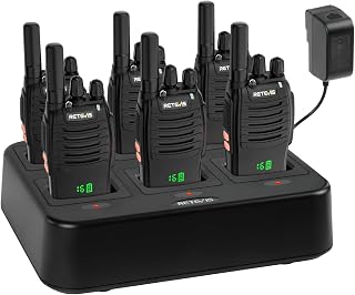 H777H Walkie Talkies with 6 Way Gang Charger, 2 Way Radios Long Range, Hidden LED Segment Displays, Flashlight, USB-C, VOX, Two Way Radios for Adults Long Range Retail Hotel School(6 Pack)