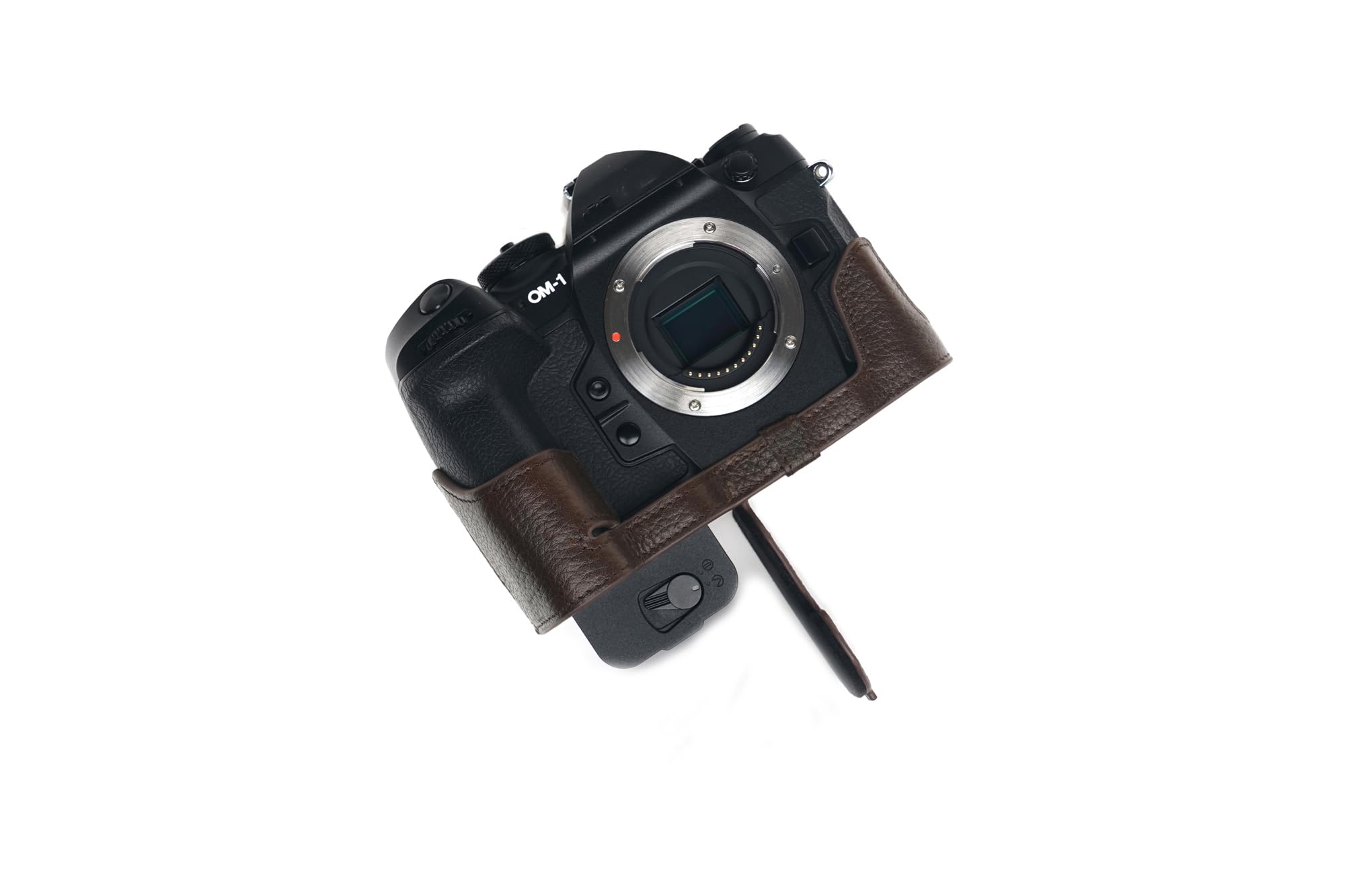 J*C様 オリンパス OLYMPUS OM-1 カメラ レザー 革カバー ケース 本革ハーフカメラケース,手作り,合金ベースプレート,底部開口部
