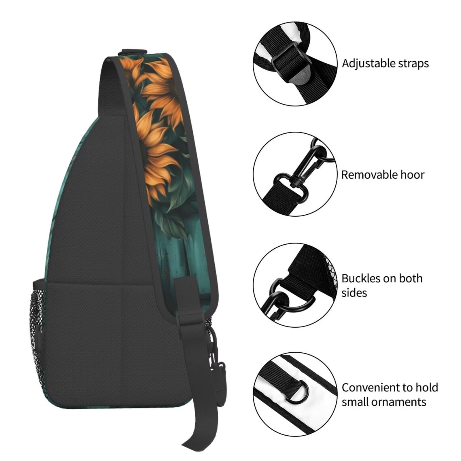 MAGIFUN Yellow Sunflower Print Small Sling Bag for Men Women Teal Wood Shoulder Bag Hiking Bag Crossbody Backpack for Cycling Travel