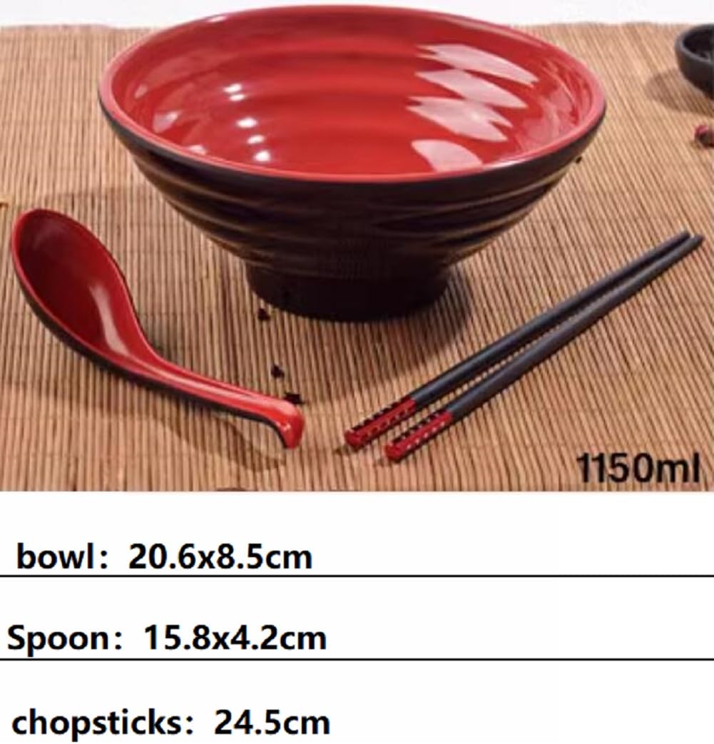 Zestaw misek Ramen – japońska miska do zupy, 1150 ml, z łyżką i pałeczkami, 18-częściowy zestaw do mycia w zmywarce, do makaronu, Udon, Pho, azjatyckiego makaronu