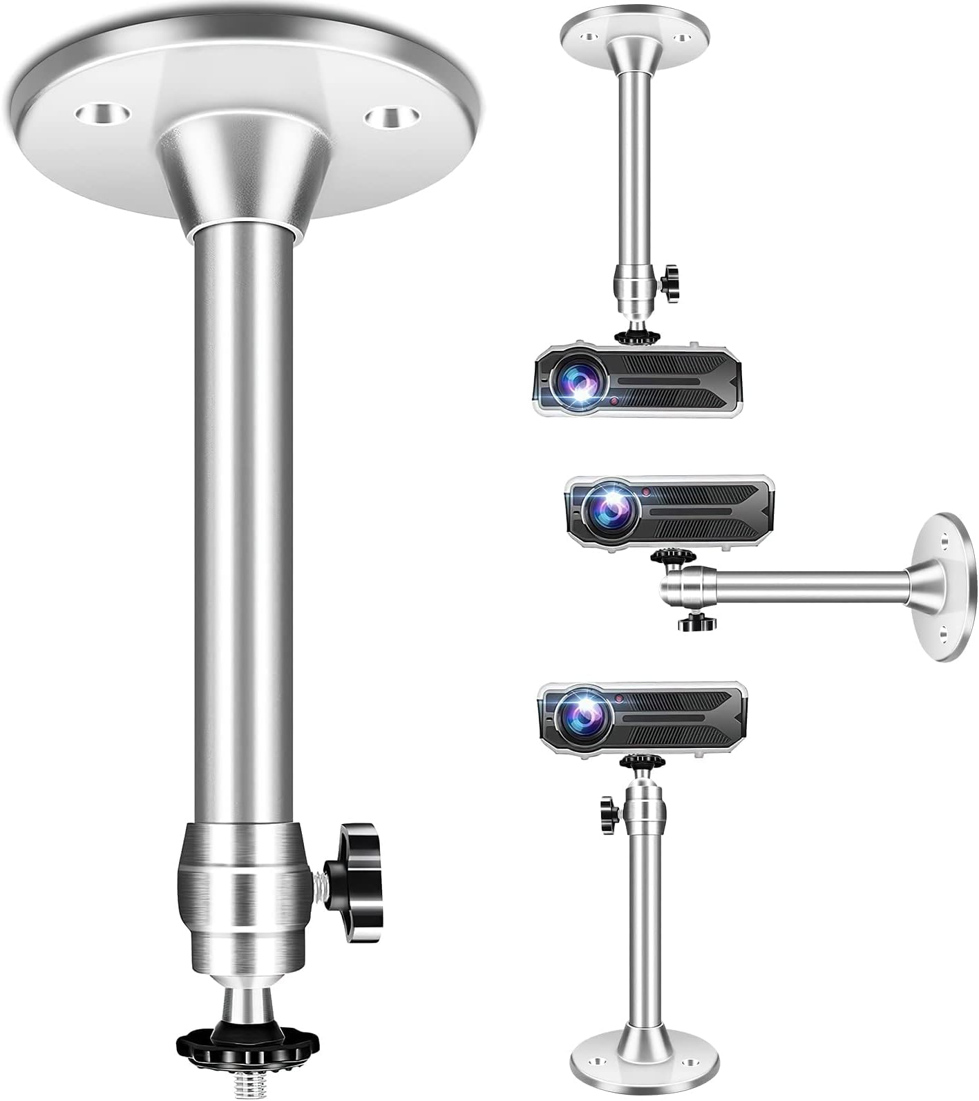 Projector Mount, Adjustable Projector Camera Wall Mount Aluminum Alloy Ceiling Mount Holder 18cm(7inch) for CCTV DVR Cameras, 5kg Load Capacity, Silver