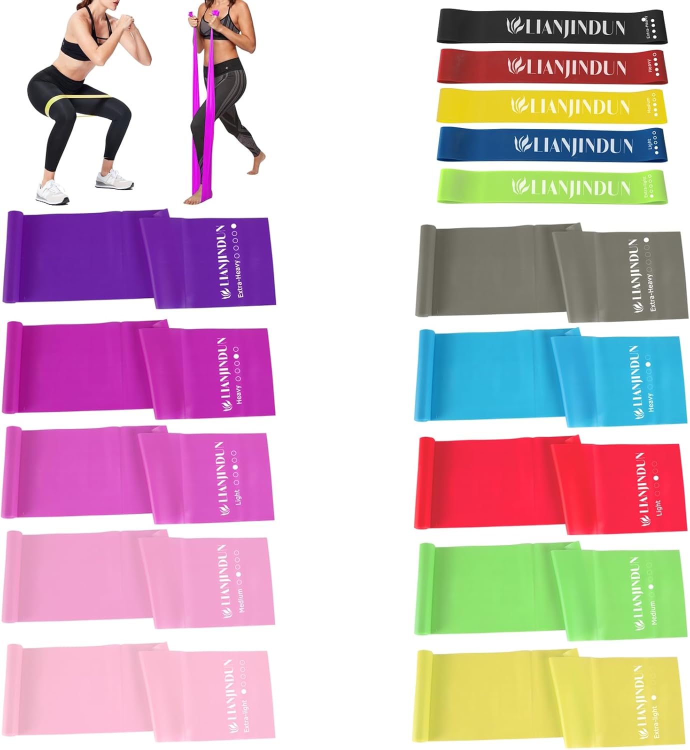 10 Pcs Long Resistance Bands and 5 Pcs Loop Bands. Latex-Free, Elastic Band, Work Out Bands, Stretch Bands for Working Out Women or Men, Exercise Bands Set for Physical Therapy, Yoga, Pilates